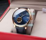 Replica Omega Seamaster Watch Blue Dial Yellow Gold Bezel Black Leather Strap 40mm